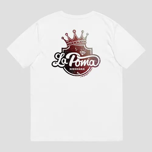 La Poma Faded Double Side Crown Logo Organic Tee - Camiseta orgánica La Poma con logo de corona doble desvanecida en ambos lados.